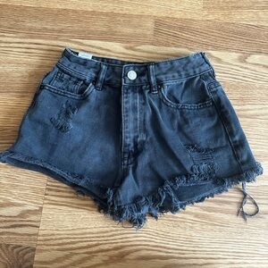 Distressed Black Denim Shorts